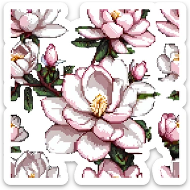 minimalist magnolia flower with soft white and light pink petals on a plain white background, no extra details sticker