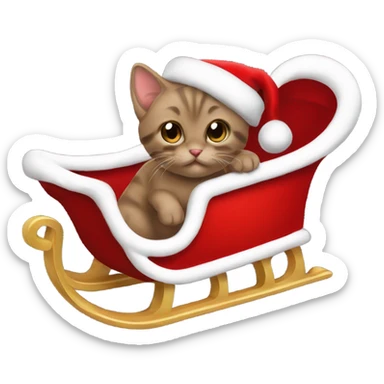 Brown oyster colored kitten pulling Santas sleigh sticker