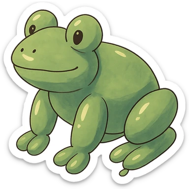 ghibli style frog shaped like a balloon animal sticker