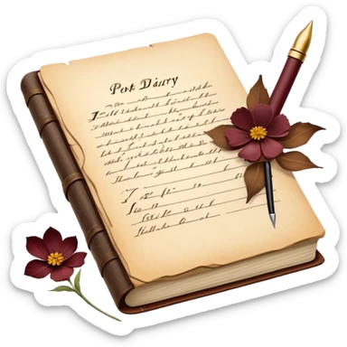 poet's diary with a pen and an old flower sticker