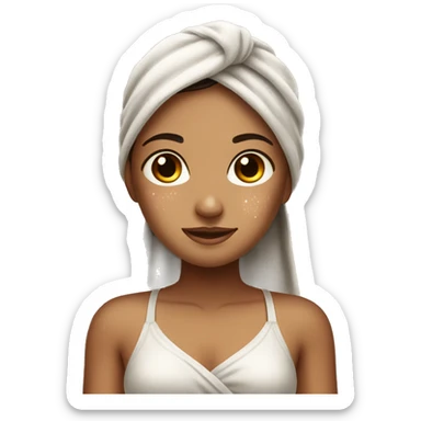 tan girl with dark brown hair with her towel on and her skin shimmering with dew drops on her skin  sticker
