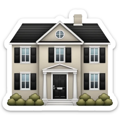 greige colonial house with black shutters and black front door sticker