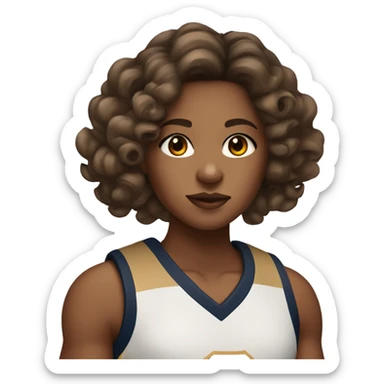 a dark brown headed tan girl with balayage with curled hair with a basketball and thick eyelashes  sticker