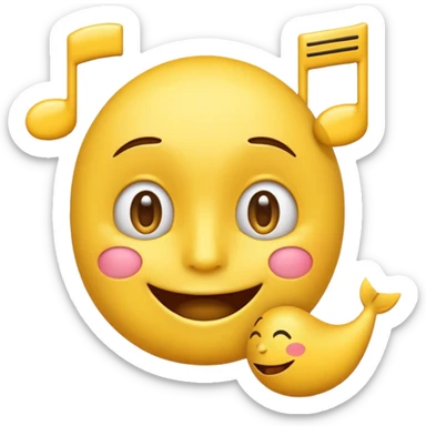 yellow emoji whistling with music notes coming out its mouth and side-eyeing sticker