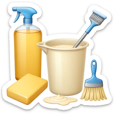 Realistic cleaning essentials with cream color sticker