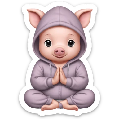 a cute baby pig in an oversized hoodie meditating sticker