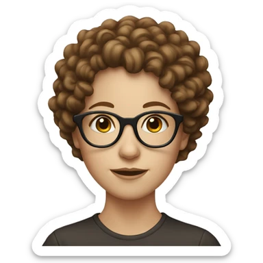 White girl with brown curly hair and glasses sticker