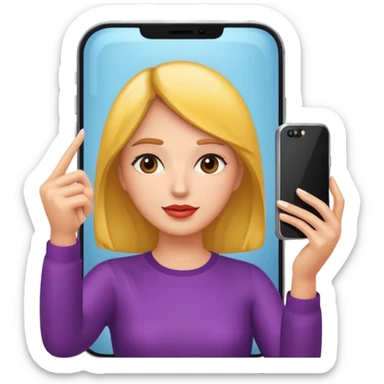 mirror reflection woman holding her phone having selfie sticker
