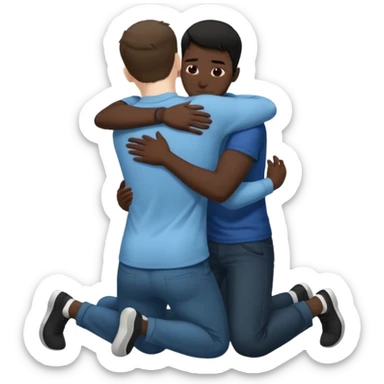 White dark hair male and black male, naked, sexual intercourse ,rear view, making love on the floor  sticker