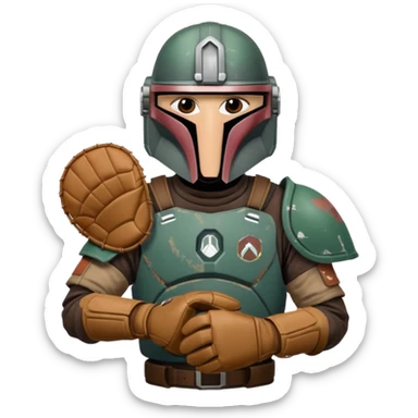 Mandalorian with a Catcher's mitt.  Make the catcher's glove oversized.  Put a dark visor in the helmet.   sticker