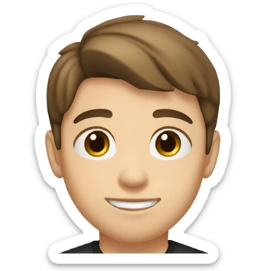 light brunette boy, brown hair and eyes, short hair to the side, black shirt with LDC EXPRESS written on it sticker