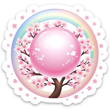 Cute Pastel pink and white Cherry Blossom Sakura Starburst Rainbow Planet sticker