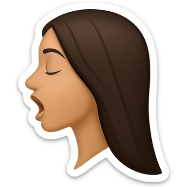 Create a side view (profile) of this woman's head in the normal iPhone emoji style, with closed eyes and an open mouth, smooth shading, no outlines, and long dark hair. Variant 2. The style should replicate the smooth shading and no outlines typical of the iPhone emoji style. sticker