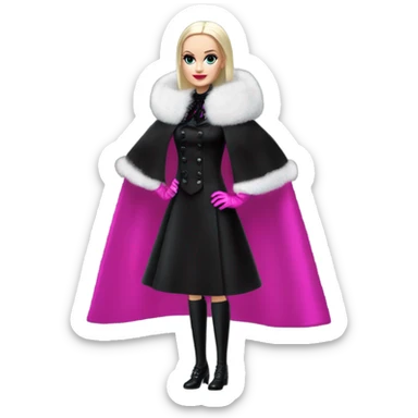 Fucshia ‘n Fur Barbie, Wednesday Addams, cape,veil,funeralwear,showing off, show full body,accessories coat gloves  sticker