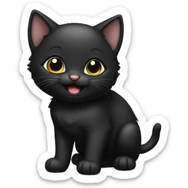 a cute all black kitten with an happy face sticker
