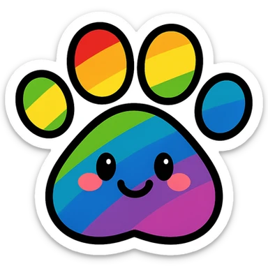 gay pride emoji, rainbow paw print, playful and cute, no background sticker