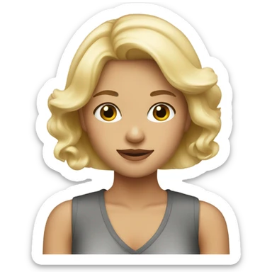 A blonde girl wears a top sticker