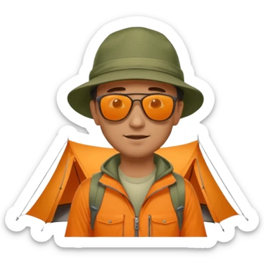 Man + orange tent,Mountain Campers. sticker