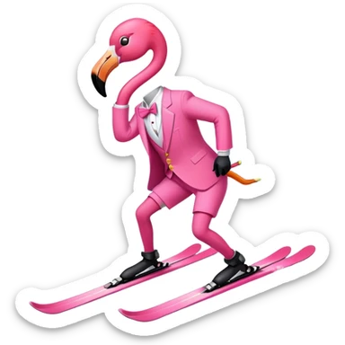 flamingo skiing with pink suit sticker