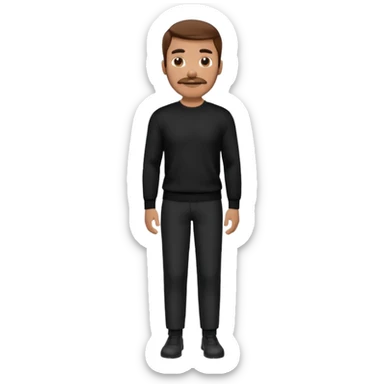 man with mustache, brown hair, 33years old, shirt, high temple Black pullover with a white shirt underneath and black fabric trousers 👕🖤👖 sticker