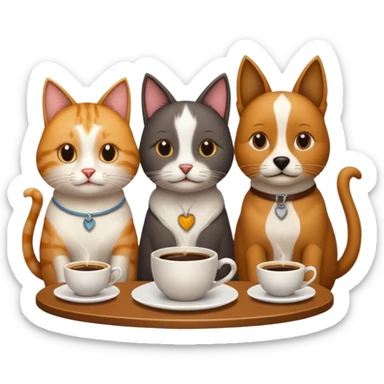 3 animaux qui prennent le café sticker