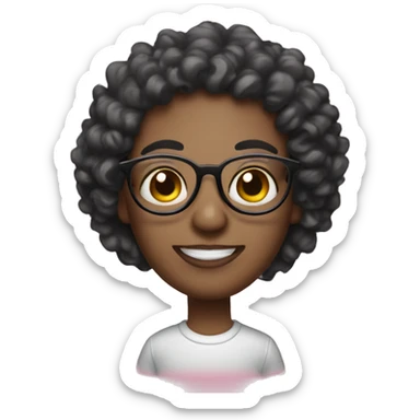 create for me a #EBD1A4 colored face that has black and curly hair, wears glasses in the eyes and smiles with a pink lollipop in the mouth sticker