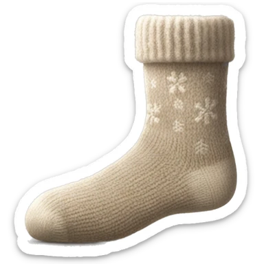 Wool Socks: Cozy wool socks with a soft, fuzzy texture, in neutral tones, perhaps with tiny heart or snowflake patterns. sticker