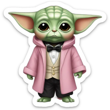 baby yoda in pink tuxedo sticker