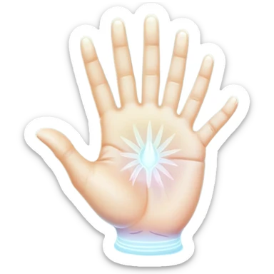  -- ethereal glowing hand palm lines-- 5 fingers reading palm - the act of palm reading practice 
 sticker