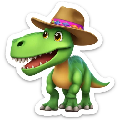 A dinosaur with a boot on its head and hats on it feet sticker