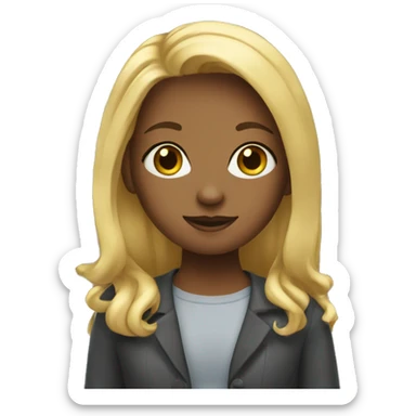 a girl with blond straight hair stands at a school board sticker