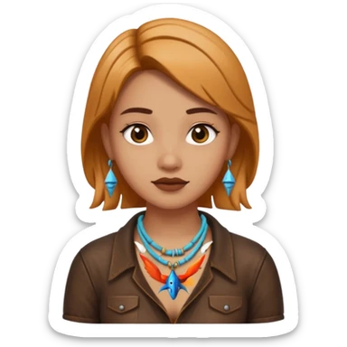 ancient girl wearing fish bone necklaces and leather shirt sticker