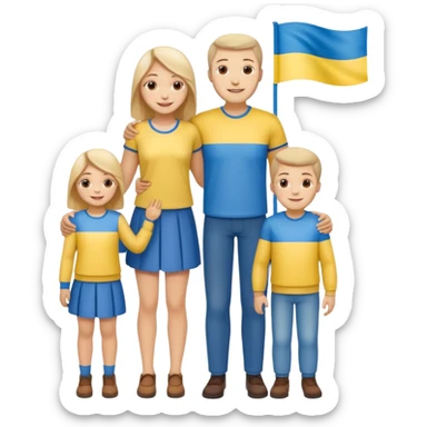 Ukrainian family with ukrainian flag on their clothes sticker