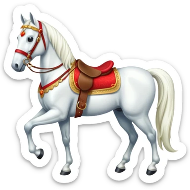 Christmas white horse with a full-length red saddle sticker
