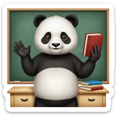 panda giving a presentation chalkboard with books sticker