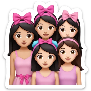 3 brown friends having fun, one with black hair, 2 with brown hair, girly style sticker