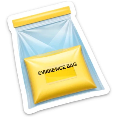 3D render of Yellow Tape inside a clear plastic evidence bag, sterile lighting, forensic crime scene aesthetic, plastic reflection. sticker