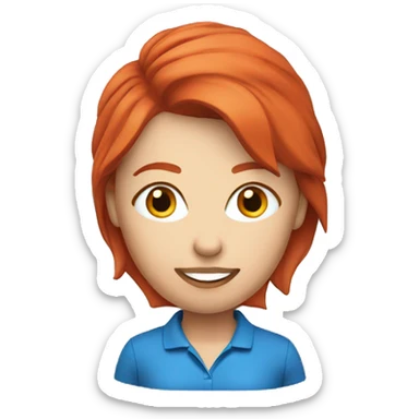 a female golf coach with red hair, blue shirt sticker