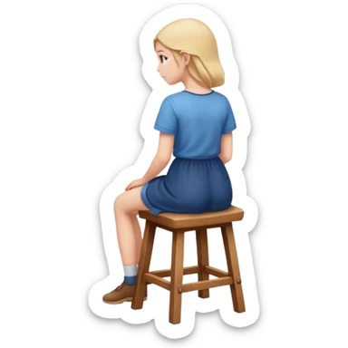 The girl is sitting facing backwards on a stool. sticker