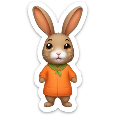 cute brown aesthetic rabbit dressed with carrots printed on his pajamas sticker
