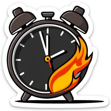 cartoon sticker of a clock on fire sticker