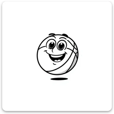 A hand-drawn basketball with a silly cute expression sticker