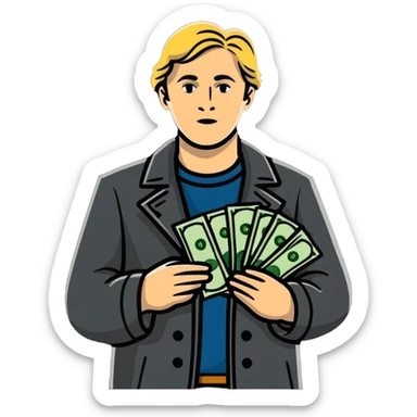 Nikolai Astrup, Norwegian politician, holding a pack of money in his hand sticker