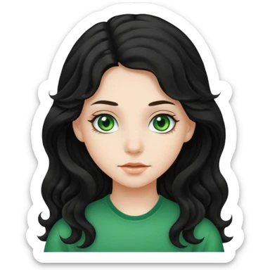 teenage girl with green eyes and black hair, long wavy hair sticker