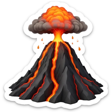 Apple-style 3D emoji of an erupting volcano, dark rocky mountain with a bright red lava flow and glowing orange eruption at the top, some smoke coming out, colorful and cartoonish but realistic enough, no background sticker