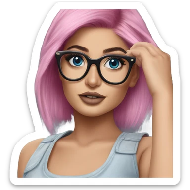 Photo Realistic kylie jenner stylish pink hair BLUE eyes and glasses rock chick sticker