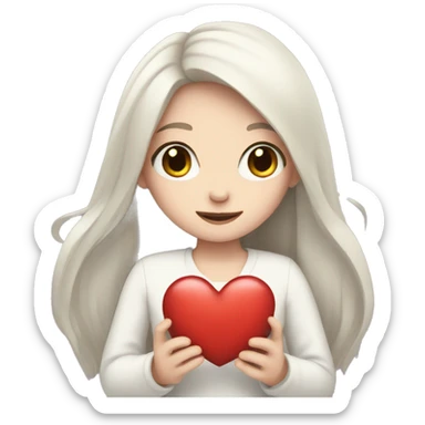 Pale girl with long black hair holding heart in her hands  sticker