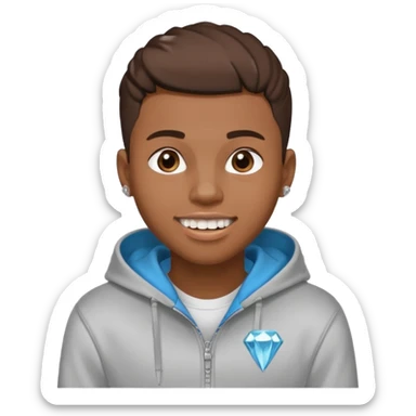 Black young guy who haves taper haircut ,zip hoodie and with a diamond grillz in her tooth sticker