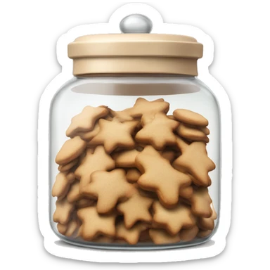 Realistic glass cookie jar with beige white lid full of gingerbread cookies isolated. sticker