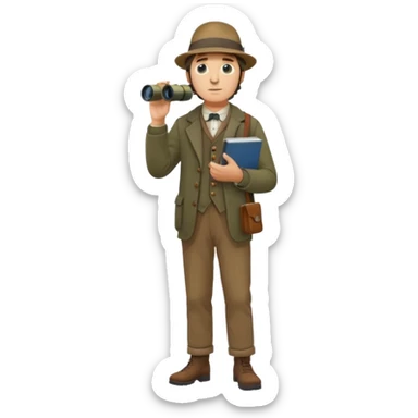 henry David thoreau full body looking up  birdwatching with binoculars sticker